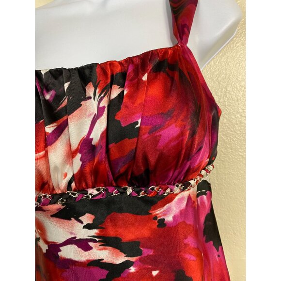 Y2K Babydoll Satin Sleeveless Top size Medium Empire Waist Chain Detail Iz Byer - Picture 12 of 16